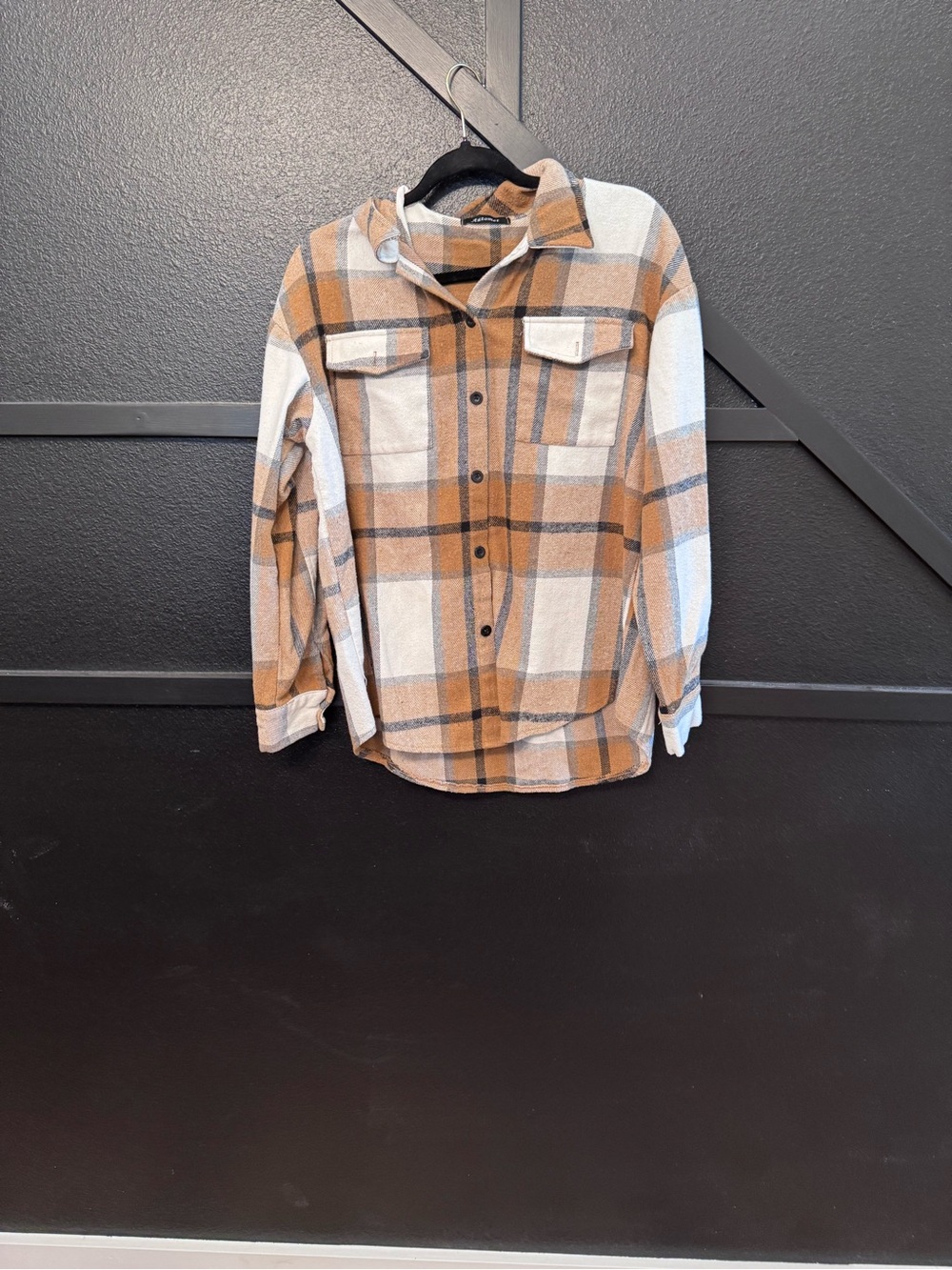 Kids Plaid Button-Up Shirt Jacket - Tan & Cream